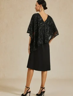 Clearance Women's Tea Length Chiffon Dress Elegant Party Solid Color Half Sleeve V Neck Summer Spring Women Cocktail Dress