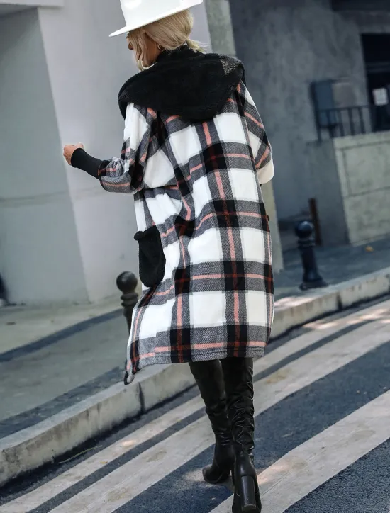 Online Women's Teddy Coat Coat Warm Pocket Fashion Casual Plaid Work Street Single Breasted Lapel Loose Fit Long Sleeve Outerwear Fall Winter Women Coats & Trench Coats