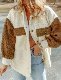 Clearance Women's Teddy Coat Hoodie Jacket Warm Breathable Pocket Fleece Lined Casual Plain Vacation Street Daily Wear Going out Single Breasted Regular Turndown Regular Fit Long Sleeve Outerwear Pink Brown Women Coats & Trench Coats