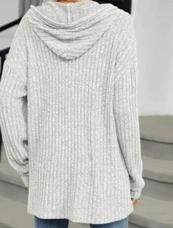Online Women's Texture Sweatshirt Pullover Hoodie Sweatshirt Plain Casual Long Sleeve Hooded Regular Tops Street Dailywear Buttons Blue Fuchsia Gray Spring Fall Women Hoodies & Sweatshirts
