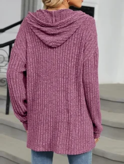 Online Women's Texture Sweatshirt Pullover Hoodie Sweatshirt Plain Casual Long Sleeve Hooded Regular Tops Street Dailywear Buttons Blue Fuchsia Gray Spring Fall Women Hoodies & Sweatshirts