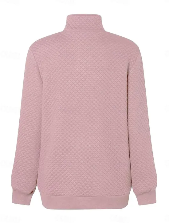 Hot Women's Texture Sweatshirt Waffle Sweatshirt Casual Plain Dailywear Turtleneck Buttons Long Sleeve Black Pink Gray Fall Winter Women Hoodies & Sweatshirts