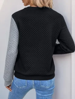 Best Women's Texture Sweatshirt Waffle Sweatshirt Pullover Plain V Neck Buttons Long Sleeve Spring Fall Women Hoodies & Sweatshirts