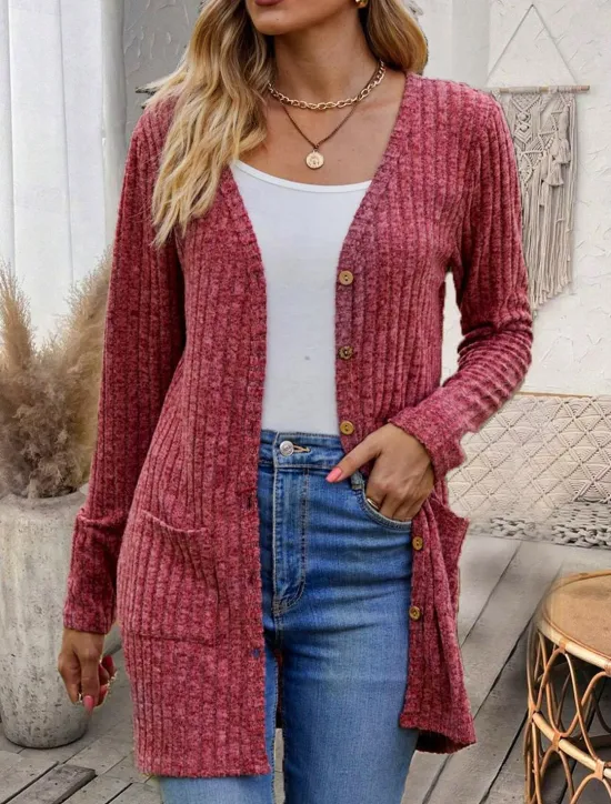 Hot Women's Textured Jackets Cardigan Casual Solid Color Plain Ribbed Asymmetrical V Neck Pocket Buttons Twisted Long Sleeve Regular Tops Knit Daily Wine Army Green Spring Fall Women Jackets