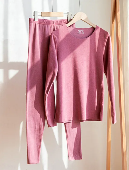 Outlet Women's Thermal Set Pure Color Warm Casual Comfort Home Daily Going out Warm Crew Neck Long Sleeve Pant Elastic Waist Fall Winter Home Outfits Women Pajama-Setter