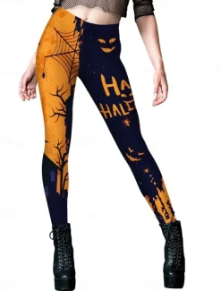 Best Women's Tights Leggings Punk Vintage Full Length High Waist Pumpkin Halloween Printing High Cut Comfort Quick Dry Breathable High Elasticity Vacation Party Holiday Black Yellow Red Orange Summer Women Pants|Leggings