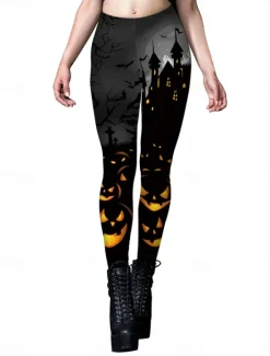 Best Women's Tights Leggings Punk Vintage Full Length High Waist Pumpkin Halloween Printing High Cut Comfort Quick Dry Breathable High Elasticity Vacation Party Holiday Black Yellow Red Orange Summer Women Pants|Leggings