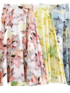 Clearance Women's Tights Skirt Fashion Casual Maxi High Waist Skirts Floral Print Vacation Date Yellow Pink Blue Summer Chiffon Women Skirts