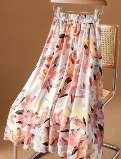 Clearance Women's Tights Skirt Fashion Casual Maxi High Waist Skirts Floral Print Vacation Date Yellow Pink Blue Summer Chiffon Women Skirts