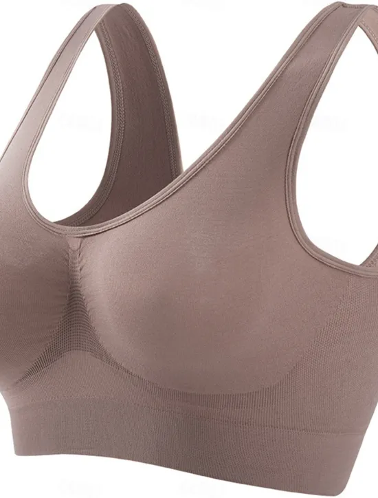 Outlet Women's Top Pure Color Sport Basic Home Gyms Nylon Breathable V Wire Sleeveless Bra Chest pads Summer Spring Home Outfits Women Lingerie