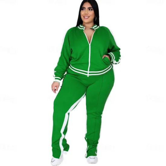 Women's Tracksuit Sweatsuit 2 Piece Athletic Winter Long Sleeve Thermal Warm Breathable Soft Fitness Running Jogging Sportswear Activewear Striped Black Yellow Light Green Women Two Piece Sets