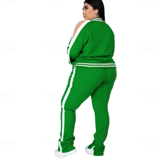 Women's Tracksuit Sweatsuit 2 Piece Athletic Winter Long Sleeve Thermal Warm Breathable Soft Fitness Running Jogging Sportswear Activewear Striped Black Yellow Light Green Women Two Piece Sets