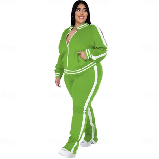 Women's Tracksuit Sweatsuit 2 Piece Athletic Winter Long Sleeve Thermal Warm Breathable Soft Fitness Running Jogging Sportswear Activewear Striped Black Yellow Light Green Women Two Piece Sets