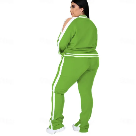 Women's Tracksuit Sweatsuit 2 Piece Athletic Winter Long Sleeve Thermal Warm Breathable Soft Fitness Running Jogging Sportswear Activewear Striped Black Yellow Light Green Women Two Piece Sets