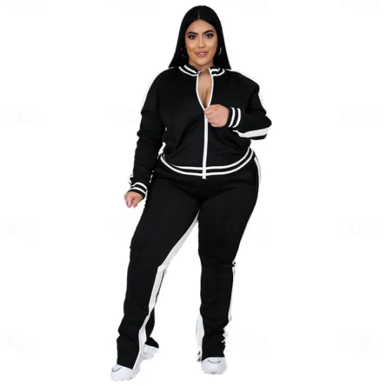 Women's Tracksuit Sweatsuit 2 Piece Athletic Winter Long Sleeve Thermal Warm Breathable Soft Fitness Running Jogging Sportswear Activewear Striped Black Yellow Light Green Women Two Piece Sets