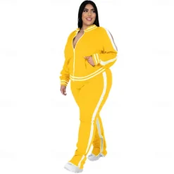Women's Tracksuit Sweatsuit 2 Piece Athletic Winter Long Sleeve Thermal Warm Breathable Soft Fitness Running Jogging Sportswear Activewear Striped Black Yellow Light Green Women Two Piece Sets