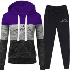 Best Women's Tracksuit Sweatsuit 2 Piece Casual Winter Long Sleeve Breathable Quick Dry Moisture Wicking Gym Workout Running Jogging Sportswear Activewear Color Block Violet Black White Women Two Piece Sets