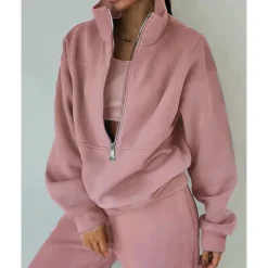 Best Women's Tracksuit Sweatsuit 2 Pieces Half Zip Fleece Pullover Warm Breathable Soft Sportswear Activewear Rosy Pink Light Green Blue Long Sleeve Athleisure Casual Women Two Piece Sets