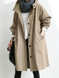 Discount Women's Trench Coat Comfortable Breathable Buttons Casual Solid Color Vacation Street Casual Daily Wear Single Breasted Long Hooded Regular Fit Long Sleeve Outerwear Light Blue Red Khaki Spring Fall Women Coats & Trench Coats