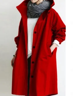 Discount Women's Trench Coat Comfortable Breathable Buttons Casual Solid Color Vacation Street Casual Daily Wear Single Breasted Long Hooded Regular Fit Long Sleeve Outerwear Light Blue Red Khaki Spring Fall Women Coats & Trench Coats