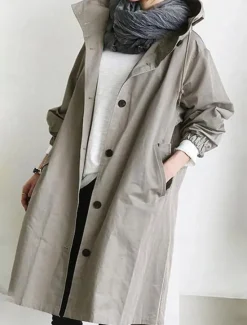 Discount Women's Trench Coat Comfortable Breathable Buttons Casual Solid Color Vacation Street Casual Daily Wear Single Breasted Long Hooded Regular Fit Long Sleeve Outerwear Light Blue Red Khaki Spring Fall Women Coats & Trench Coats
