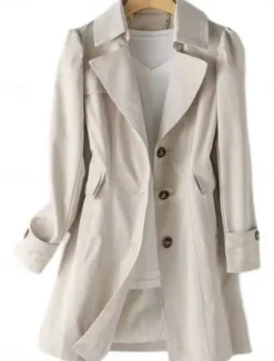 Best Women's Trench Coat Comfortable Breathable Zipper Pocket Casual Plain Vacation Street Casual Daily Wear Single Breasted Long Notch Lapel Regular Fit Long Sleeve Outerwear Black Pink Khaki Spring Fall Women Coats & Trench Coats
