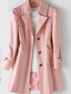 Best Women's Trench Coat Comfortable Breathable Zipper Pocket Casual Plain Vacation Street Casual Daily Wear Single Breasted Long Notch Lapel Regular Fit Long Sleeve Outerwear Black Pink Khaki Spring Fall Women Coats & Trench Coats