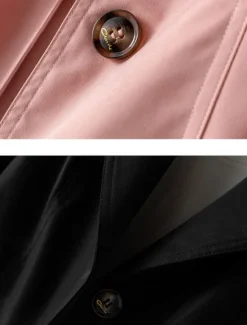 Best Women's Trench Coat Comfortable Breathable Zipper Pocket Casual Plain Vacation Street Casual Daily Wear Single Breasted Long Notch Lapel Regular Fit Long Sleeve Outerwear Black Pink Khaki Spring Fall Women Coats & Trench Coats