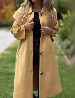 Best Women's Trench Coat Comfortable Breathable Pocket Classic Casual Plain Vacation Street Casual Daily Wear Single Breasted Long Turndown Regular Fit Long Sleeve Outerwear Black Yellow Pink Spring Fall Women Coats & Trench Coats