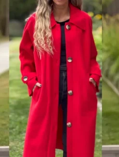Best Women's Trench Coat Comfortable Breathable Pocket Classic Casual Plain Vacation Street Casual Daily Wear Single Breasted Long Turndown Regular Fit Long Sleeve Outerwear Black Yellow Pink Spring Fall Women Coats & Trench Coats