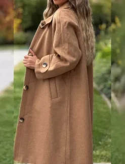 Best Women's Trench Coat Comfortable Breathable Pocket Classic Casual Plain Vacation Street Casual Daily Wear Single Breasted Long Turndown Regular Fit Long Sleeve Outerwear Black Yellow Pink Spring Fall Women Coats & Trench Coats