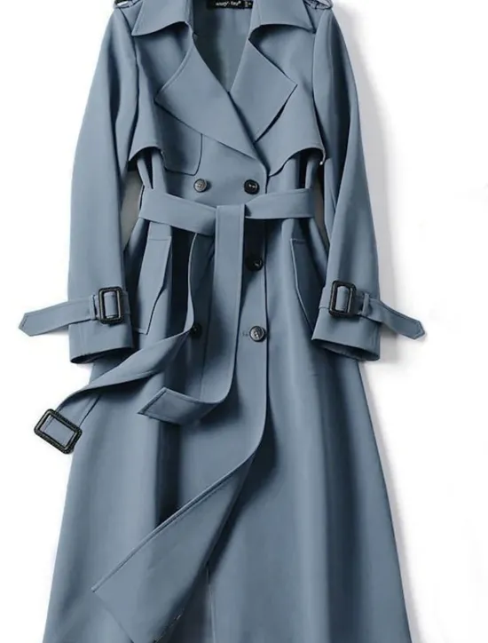 Discount Women's Trench Coat Fall Double Breasted Lapel Long Coat with Belt Winter Warm Windproof Jacket with Pockets Maillard Black Blue Camel Beige Daily S M L XL XXL 3XL Women Coats & Trench Coats