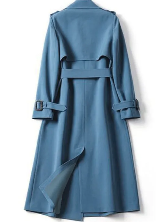 Discount Women's Trench Coat Fall Double Breasted Lapel Long Coat with Belt Winter Warm Windproof Jacket with Pockets Maillard Black Blue Camel Beige Daily S M L XL XXL 3XL Women Coats & Trench Coats