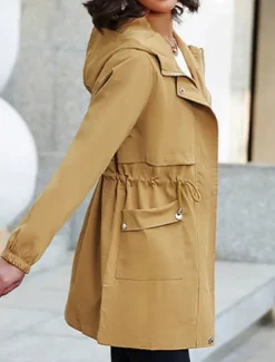 Women's Trench Coat Fall Outdoor Zipper Plain Breathable Streetwear Regular Fit Outerwear Long Sleeve Black M Women Jackets