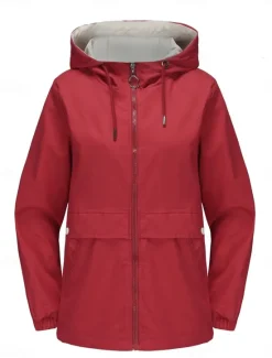Hot Women's Trench Coat Hoodie Jacket Comfortable Breathable Zipper Pocket Casual Plain Vacation Street Daily Wear Going out Zipper Regular Hoodie Regular Fit Long Sleeve Outerwear Black Yellow Wine Women Jackets|Coats & Trench Coats