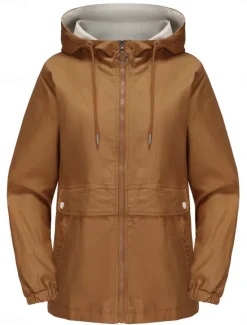 Hot Women's Trench Coat Hoodie Jacket Comfortable Breathable Zipper Pocket Casual Plain Vacation Street Daily Wear Going out Zipper Regular Hoodie Regular Fit Long Sleeve Outerwear Black Yellow Wine Women Jackets|Coats & Trench Coats
