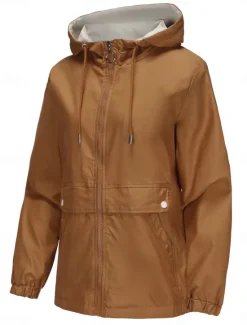 Hot Women's Trench Coat Hoodie Jacket Comfortable Breathable Zipper Pocket Casual Plain Vacation Street Daily Wear Going out Zipper Regular Hoodie Regular Fit Long Sleeve Outerwear Black Yellow Wine Women Jackets|Coats & Trench Coats