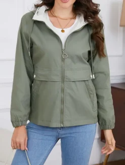 Hot Women's Trench Coat Hoodie Jacket Comfortable Breathable Zipper Pocket Casual Plain Vacation Street Daily Wear Going out Zipper Regular Hoodie Regular Fit Long Sleeve Outerwear Black Yellow Wine Women Jackets|Coats & Trench Coats