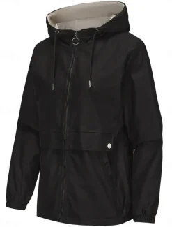 Hot Women's Trench Coat Hoodie Jacket Comfortable Breathable Zipper Pocket Casual Plain Vacation Street Daily Wear Going out Zipper Regular Hoodie Regular Fit Long Sleeve Outerwear Black Yellow Wine Women Jackets|Coats & Trench Coats