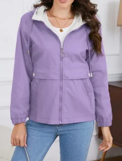Hot Women's Trench Coat Hoodie Jacket Comfortable Breathable Zipper Pocket Casual Plain Vacation Street Daily Wear Going out Zipper Regular Hoodie Regular Fit Long Sleeve Outerwear Black Yellow Wine Women Jackets|Coats & Trench Coats