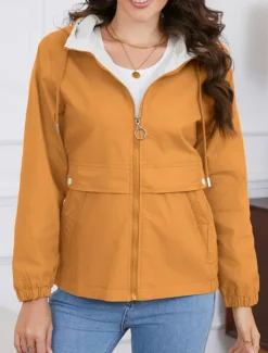 Hot Women's Trench Coat Hoodie Jacket Comfortable Breathable Zipper Pocket Casual Plain Vacation Street Daily Wear Going out Zipper Regular Hoodie Regular Fit Long Sleeve Outerwear Black Yellow Wine Women Jackets|Coats & Trench Coats