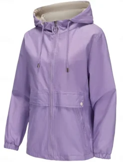 Hot Women's Trench Coat Hoodie Jacket Comfortable Breathable Zipper Pocket Casual Plain Vacation Street Daily Wear Going out Zipper Regular Hoodie Regular Fit Long Sleeve Outerwear Black Yellow Wine Women Jackets|Coats & Trench Coats