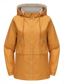 Hot Women's Trench Coat Hoodie Jacket Comfortable Breathable Zipper Pocket Casual Plain Vacation Street Daily Wear Going out Zipper Regular Hoodie Regular Fit Long Sleeve Outerwear Black Yellow Wine Women Jackets|Coats & Trench Coats