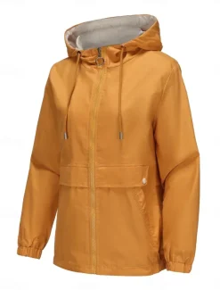 Hot Women's Trench Coat Hoodie Jacket Comfortable Breathable Zipper Pocket Casual Plain Vacation Street Daily Wear Going out Zipper Regular Hoodie Regular Fit Long Sleeve Outerwear Black Yellow Wine Women Jackets|Coats & Trench Coats