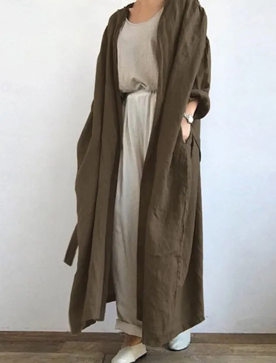 Hot Women's Trench Coat Long Coat Fall Open Front Jacket with Belt Winter Windproof Outerwear with Pocket Comfortable Fashion Outerwear Long Sleeve Spring Black S Women Coats & Trench Coats