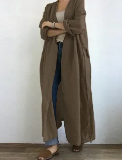 Hot Women's Trench Coat Long Coat Fall Open Front Jacket with Belt Winter Windproof Outerwear with Pocket Comfortable Fashion Outerwear Long Sleeve Spring Black S Women Coats & Trench Coats