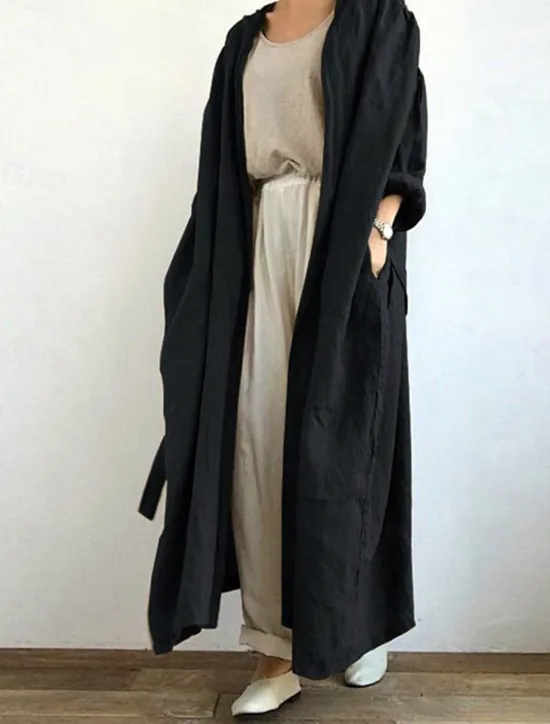 Hot Women's Trench Coat Long Coat Fall Open Front Jacket with Belt Winter Windproof Outerwear with Pocket Comfortable Fashion Outerwear Long Sleeve Spring Black S Women Coats & Trench Coats