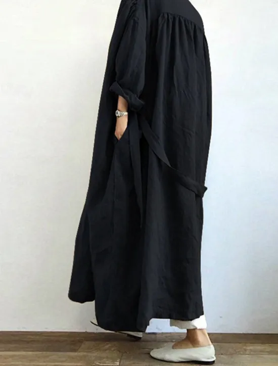 Hot Women's Trench Coat Long Coat Fall Open Front Jacket with Belt Winter Windproof Outerwear with Pocket Comfortable Fashion Outerwear Long Sleeve Spring Black S Women Coats & Trench Coats