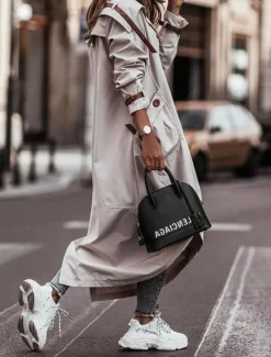 Women's Trench Coat Work Street Fall Winter Long Coat Loose Fit Comtemporary Stylish Casual Jacket Long Sleeve Solid Color with Pockets Black Green Gray Women Coats & Trench Coats