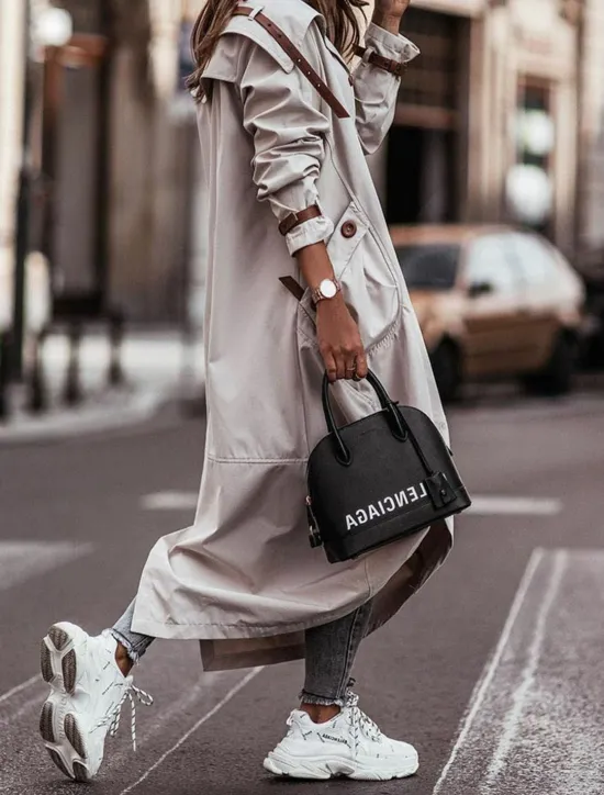 Women's Trench Coat Work Street Fall Winter Long Coat Loose Fit Comtemporary Stylish Casual Jacket Long Sleeve Solid Color with Pockets Black Green Gray Women Coats & Trench Coats